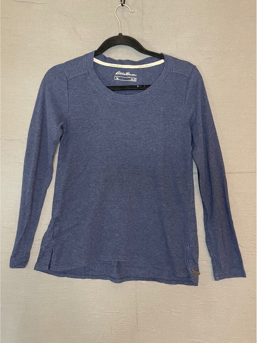 Eddie Bauer Womens XS Thermal Waffle Knit Long Sleeve Shirt Blue Crew Neck Top